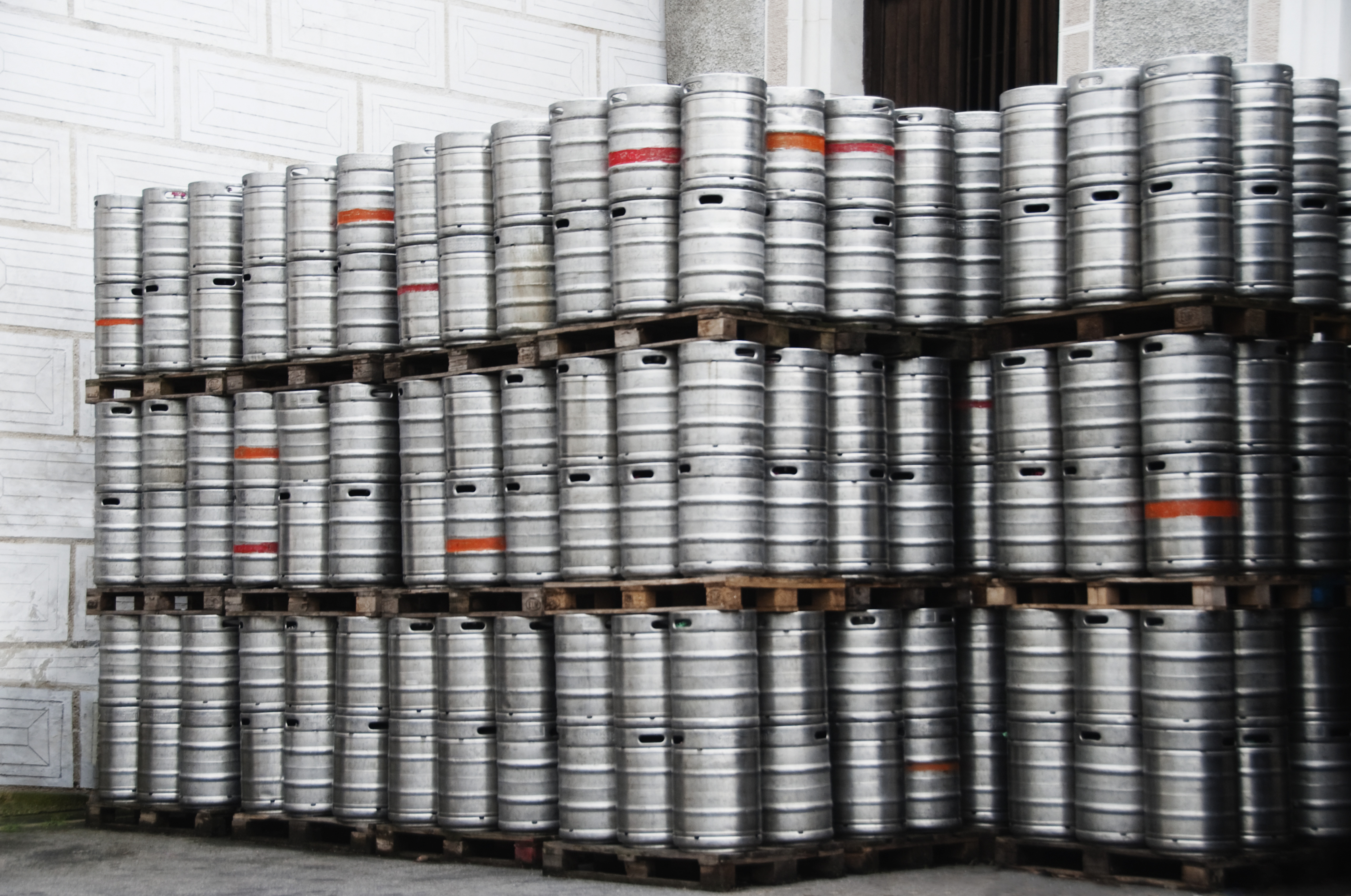 Liquor & Grocery Liquor Store dark pic Stack of beer barrels in a brewery, Eggenberg, Cesky Krumlov, South Bohemian Region, Czech Republic